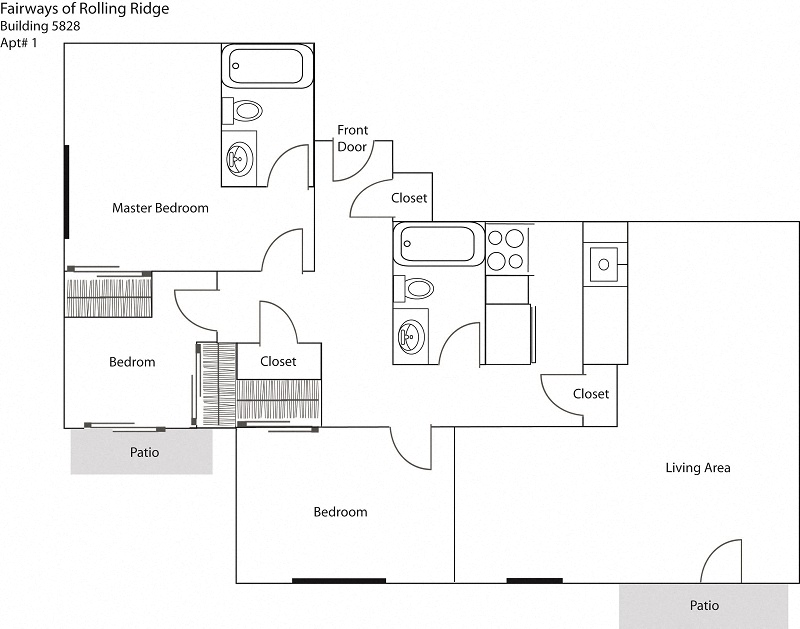 Floor plan for 3 beds, 2 baths, 1150 sqft